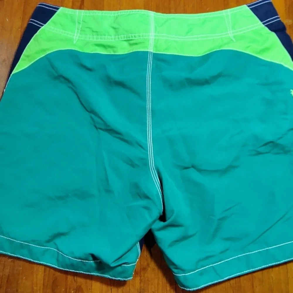 2 Swim Trunks Board‎ Shorts Old Navy L Geometric Print Blue Green Orange beach